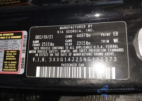 2022 Kia K5 Lxs z USA, uszkodzony, nr VIN 5XXG14J25NG132373